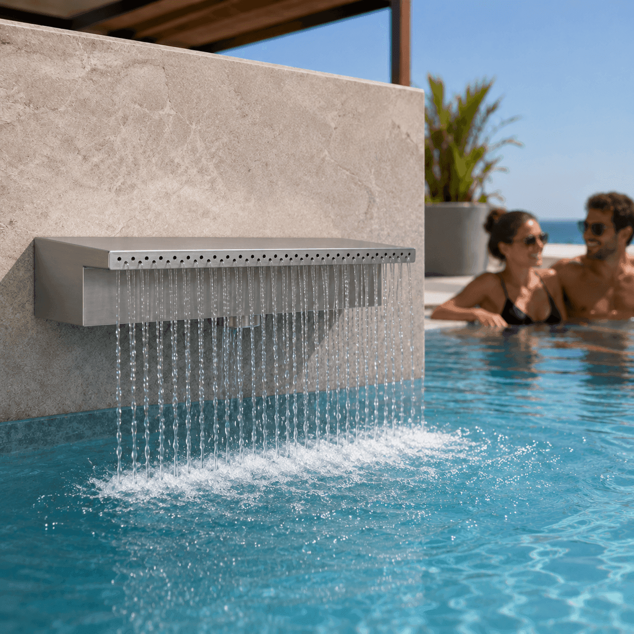 Cascata Embutir Efeito Chuva Boca Amassada 40cm Inox 304 — Cascata para Piscina